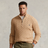 Polo Ralph Lauren Logo-embroidered Cable-knit Wool And Cashmere-blend Half-zip Sweater In Nude