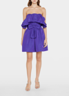 Oscar De La Renta Strapless Bow-embellished Cotton-blend Moire Mini Dress In Violet
