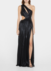 Retroféte Jolene One-shoulder Lame Gown In Black
