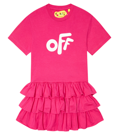 Off-white Kids' Arrows Cotton T-shirt Dress In Fuchsia/white