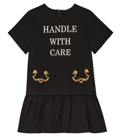 Moschino Kids' Text-print T-shirt Dress In Black