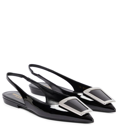 Saint Laurent Maxine Buckled Patent-leather Slingback Flats In Black