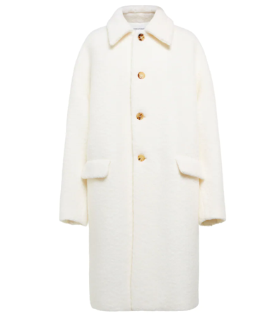 Bottega Veneta Fluffy-texture Single-breasted Wool-blend Coat In White