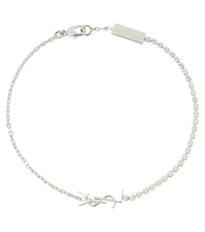 Saint Laurent Rhinestone-embellished Cassandre Mini Bracelet With Lobster Clasp In Metallic