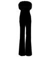 Saint Laurent Faux Fur-trimmed Velvet Bandeau Jumpsuit In Noir