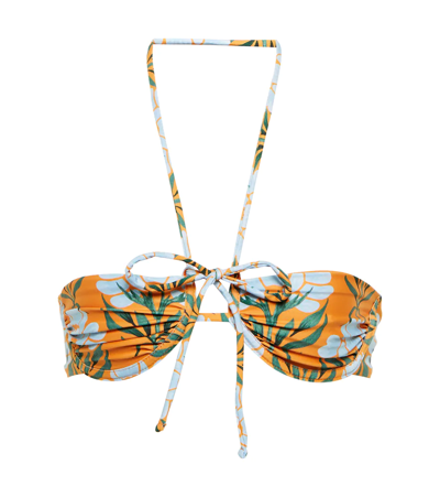 Agua By Agua Bendita Bronce Halterneck Floral-print Bandeau Bikini Top In Orange