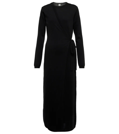 Totême Women's Layered Wrap-sleeve Maxi Dress In Black