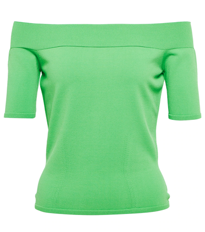 Alexander Mcqueen Womens Chrome Green Off-the-shoulder Fitted Stretch-woven Top Xs In Acid Green