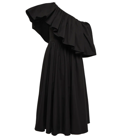Alexander Mcqueen Ruffled Cotton Poplin Midi Dress In Black