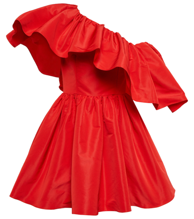 Alexander Mcqueen Red One Shoulder Mini Dress With Ruffles In Lust Red