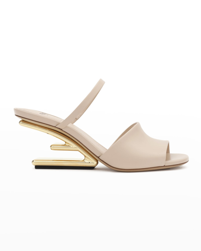 Fendi 95mm Leather Metallic-heel Slide Sandals In Pink