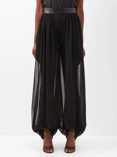 Palmer Harding Tension Leather-trimmed Mesh Trousers In Black