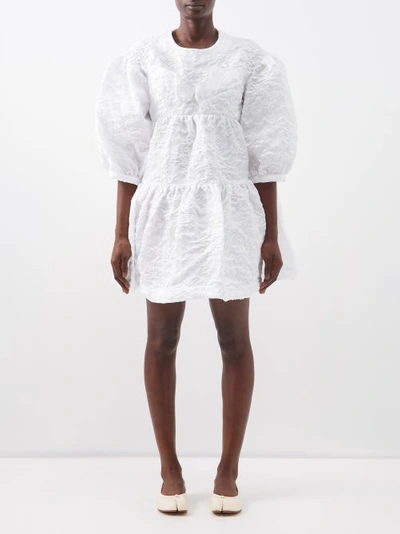 Simone Rocha Puff-sleeve Floral-cloqué Organza Mini Dress In White