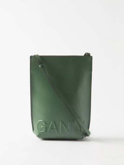 Ganni Banner Small Logo-embossed Recycled-leather Bag In Khaki