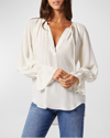 JOIE CECARINA RUCHED BELL-SLEEVE TASSEL TOP