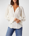 Joie Cecarina Ruched Bell-sleeve Tassel Top In Porcelain