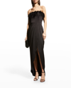 AIDAN MATTOX STRAPLESS HIGH-LOW GOWN W/ FEATHERS
