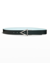 Bottega Veneta Men's Triangle Buckle Reversible Leather Belt In Ink Pirite