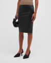 Theory Womens Faux Leather Midi Pencil Skirt In Black