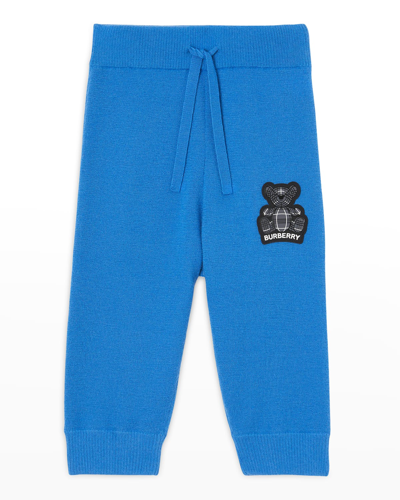 Burberry Kids' Boy's Otto Silicone Bear Patch Joggers In Canvas Blue