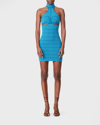 HERVE LEGER BUSTIER CUTOUT HALTER BANDAGE MINI DRESS