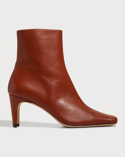 Staud Wally Leather Square-toe Ankle Booties In Tan