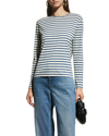 Frances Valentine Striped Pima Cotton Crewneck Top In Navy