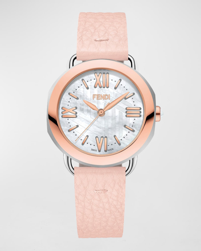 Fendi 36mm Selleria Leather Strap Watch, Pink In Rose Gold