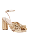 Loeffler Randall Camellia Gold Pleated Bow Heel With Ankle Strap In Metallic Rose