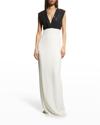 Brunello Cucinelli Two-tone Mixed-media Column Gown In Cay37 Charcoal Pa