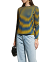 Frances Valentine Striped Pima Cotton Crewneck Top In Mustard