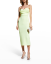 Alex Perry Satin Crepe Strapless Curved Corset Midi Dress In Mint
