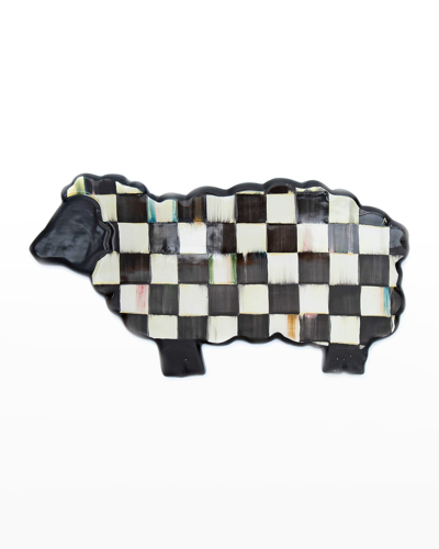 Mackenzie-childs 13.75" Courtly Check Sheep Serving Board In Black/white