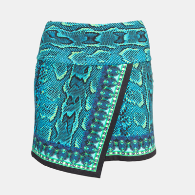 Pre-owned Roberto Cavalli Blue Snake Print Jersey Asymmetrical Mini Skirt S