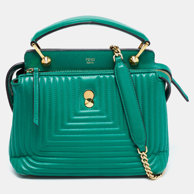 Pre-owned Fendi Green Quilted Leather Medium Dotcom Shoulder Bag