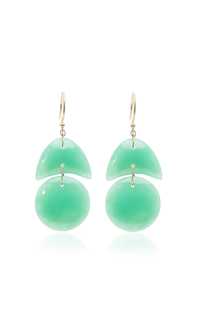 Ten Thousand Things Tiny Arps 18k Yellow Gold Chrysoprase Earrings In Green