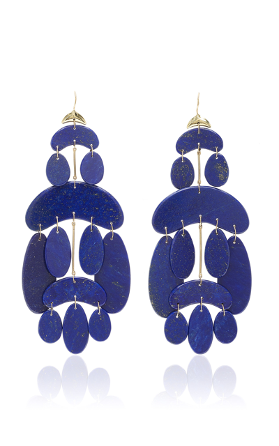 Ten Thousand Things Extra Large 18k Yellow Gold Lapis Earrings In Blue