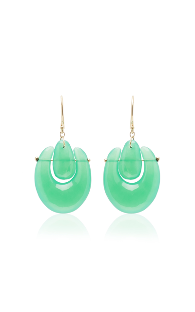 Ten Thousand Things Small O'keefe 18k Yellow Gold Chrysoprase Earrings In Green