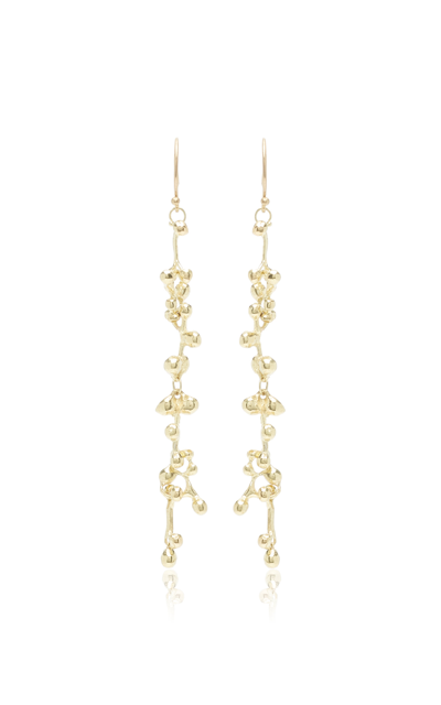 Ten Thousand Things Long Molten Cluster 18k Yellow Gold Earrings