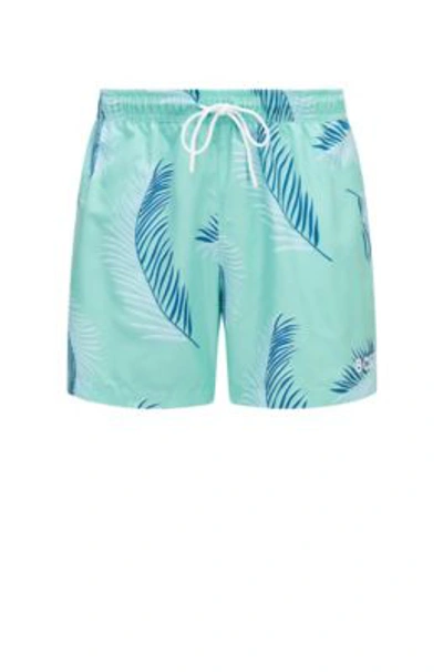 Hugo Boss Recycled-material Swim Shorts With Leaf Print In Blue