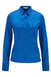 Hugo Boss Slim-fit Blouse In Stretch Cotton-blend Poplin- Light Blue Women's Business Blouses Size 10