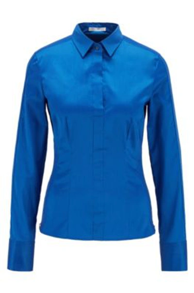 Hugo Boss Slim-fit Blouse In Stretch Cotton-blend Poplin- Light Blue Women's Business Blouses Size 10