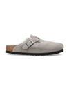 Birkenstock Stone Grey Boston Fur-lined Buckle Sandals In Stone Coin