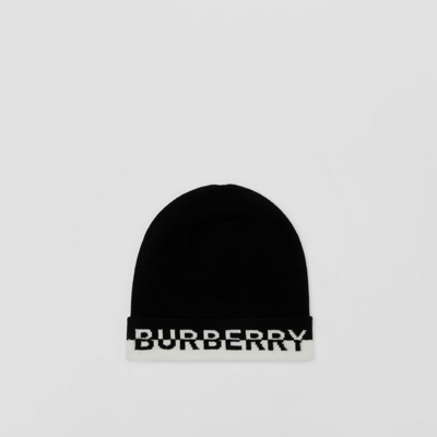 Burberry Logo Intarsia Cashmere Beanie In Black/white