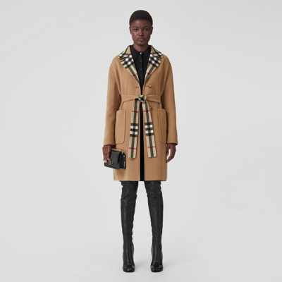 Burberry Reversible Check Double Face Wool Coat In Beige