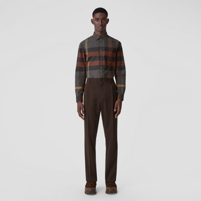Burberry Check Stretch Cotton Poplin Shirt In Brick Red