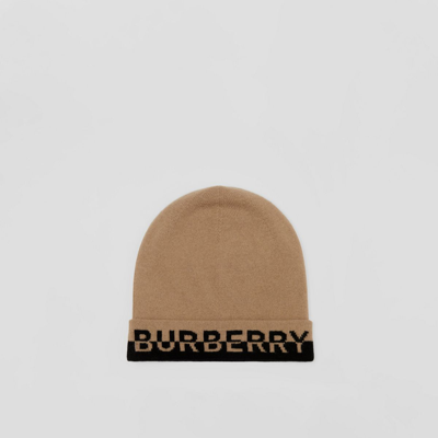 Burberry Logo刺绣针织套头帽 In Brown