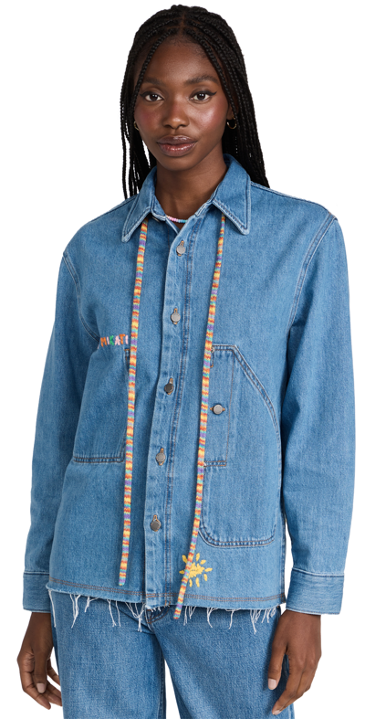 Mira Mikati Raw-hem Soft-denim Jacket In Blue