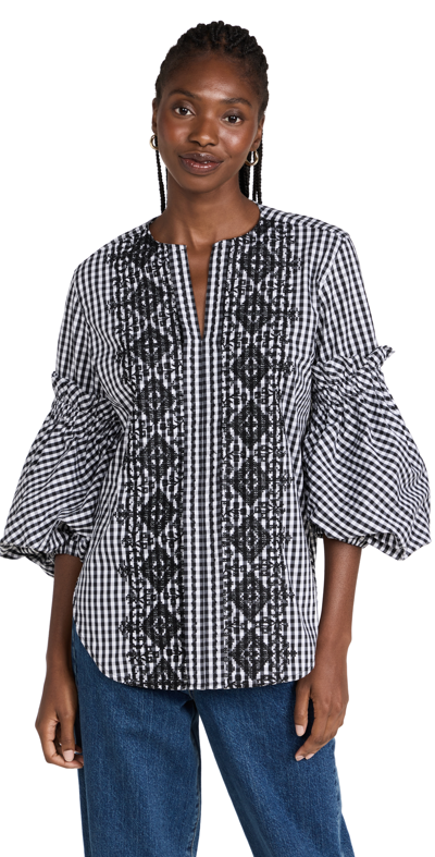Silvia Tcherassi Lucaya Gingham-check Blouse In Black Embroidery Gingham