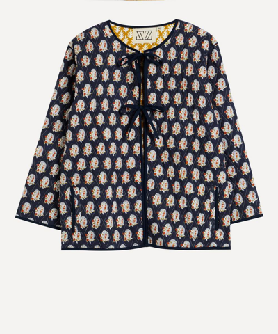 Sz Blockprints Manju Small Paisley Print Jacket In Navy 
